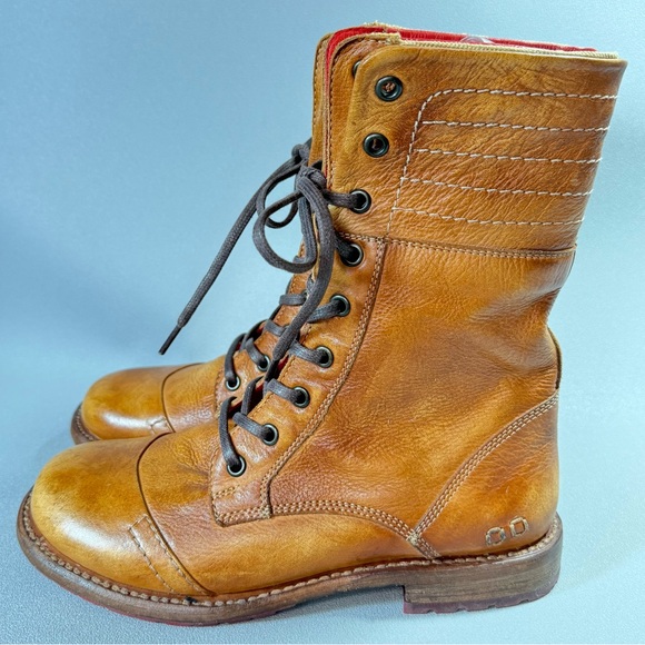 BED|STU New Roanne Tan Leather Red Sole Short Lace-Up Boots - Picture 1 of 15